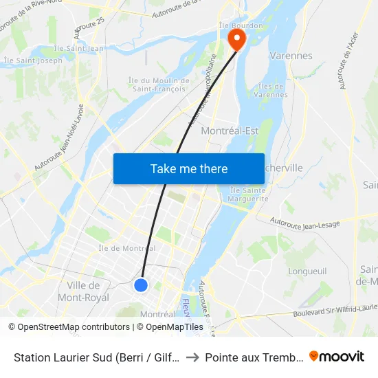 Station Laurier Sud (Berri / Gilford) to Pointe aux Trembles map
