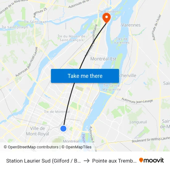 Station Laurier Sud (Gilford / Berri) to Pointe aux Trembles map