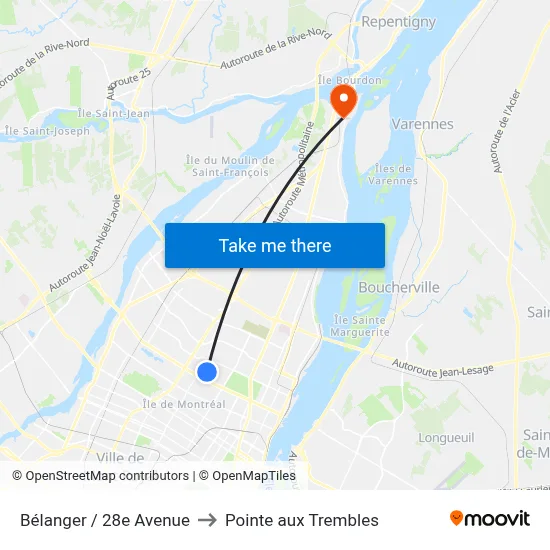 Bélanger / 28e Avenue to Pointe aux Trembles map