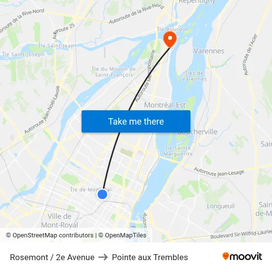 Rosemont / 2e Avenue to Pointe aux Trembles map