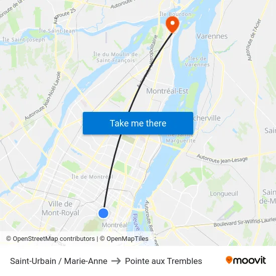 Saint-Urbain / Marie-Anne to Pointe aux Trembles map