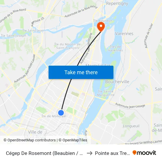 Beaubien / 16e Avenue to Pointe aux Trembles map