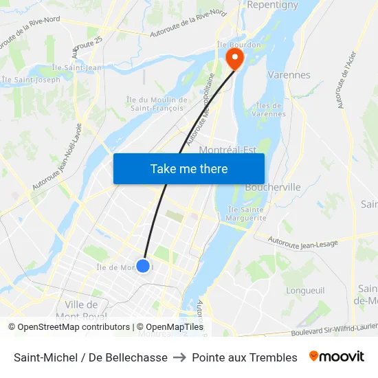 Saint-Michel / De Bellechasse to Pointe aux Trembles map