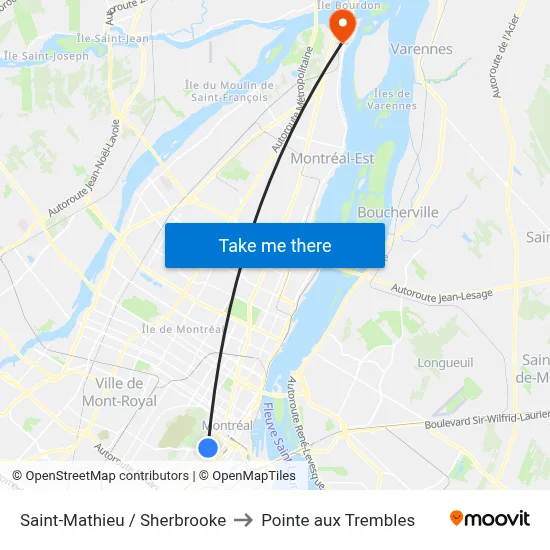 Saint-Mathieu / Sherbrooke to Pointe aux Trembles map