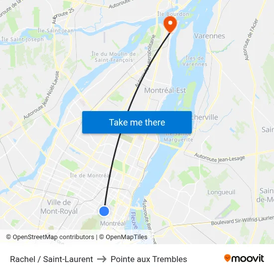 Rachel / Saint-Laurent to Pointe aux Trembles map