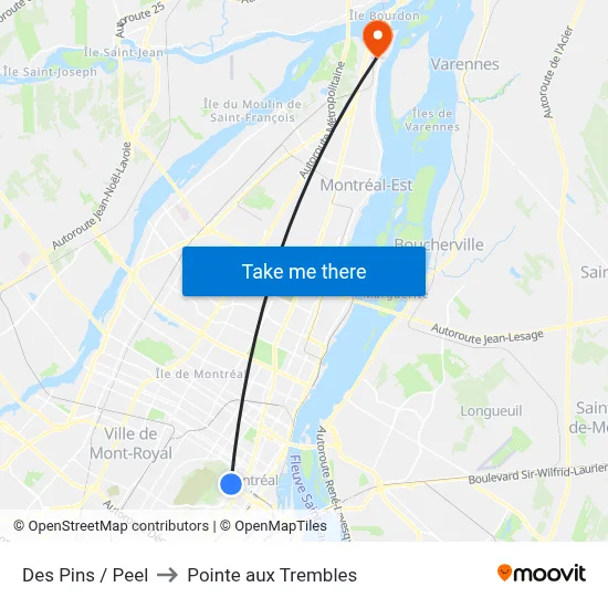 Des Pins / Peel to Pointe aux Trembles map