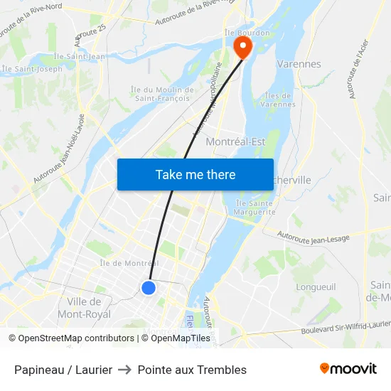 Papineau / Laurier to Pointe aux Trembles map