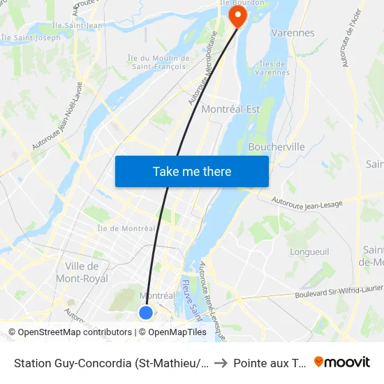 Station Guy-Concordia (St-Mathieu/De Maisonneuve) to Pointe aux Trembles map