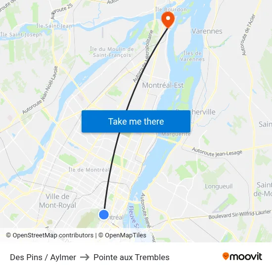 Des Pins / Aylmer to Pointe aux Trembles map