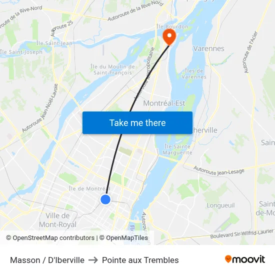 Masson / D'Iberville to Pointe aux Trembles map