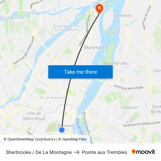 Sherbrooke / De La Montagne to Pointe aux Trembles map