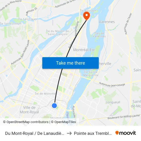 Du Mont-Royal / De Lanaudière to Pointe aux Trembles map