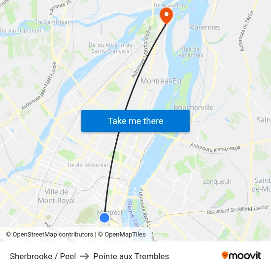 Sherbrooke / Peel to Pointe aux Trembles map