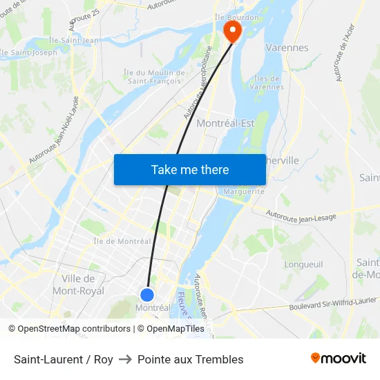 Saint-Laurent / Roy to Pointe aux Trembles map