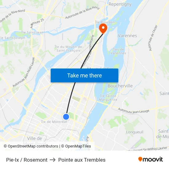 Pie-Ix / Rosemont to Pointe aux Trembles map