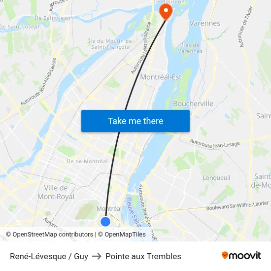 René-Lévesque / Guy to Pointe aux Trembles map