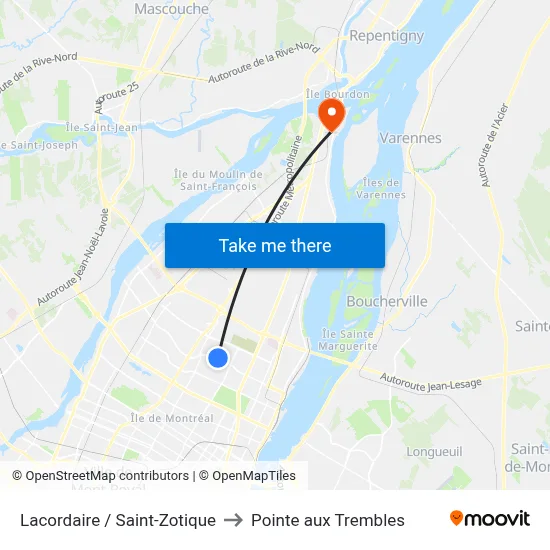 Lacordaire / Saint-Zotique to Pointe aux Trembles map