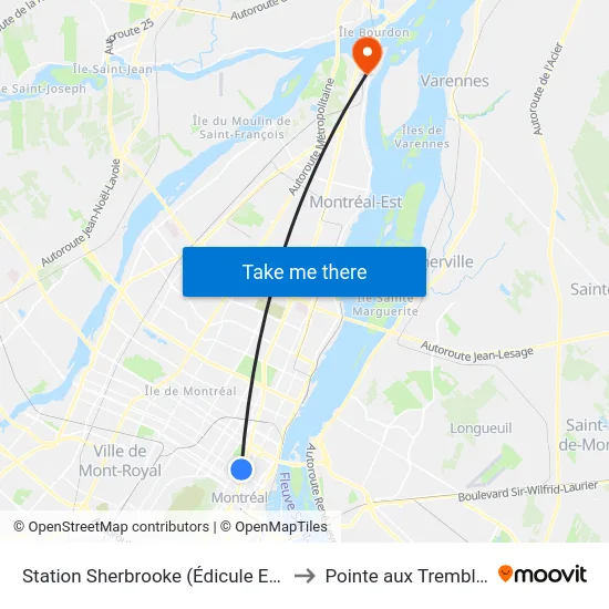 Station Sherbrooke (Édicule Est ) to Pointe aux Trembles map