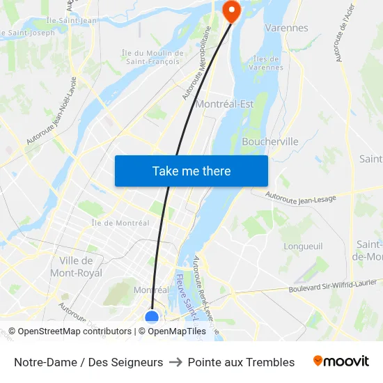 Notre-Dame / Des Seigneurs to Pointe aux Trembles map
