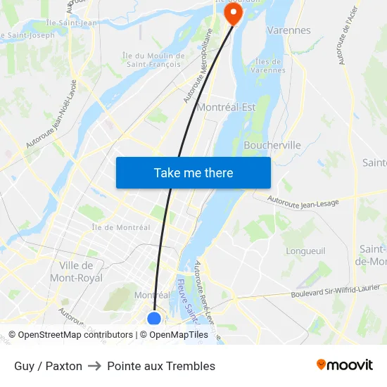 Guy / Paxton to Pointe aux Trembles map