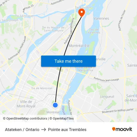 Atateken / Ontario to Pointe aux Trembles map