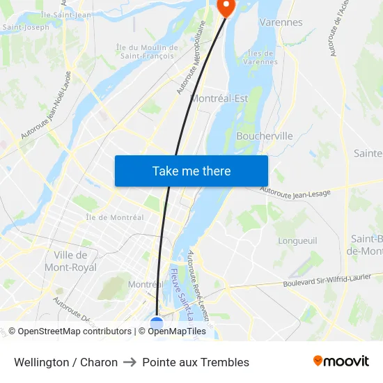 Wellington / Charon to Pointe aux Trembles map
