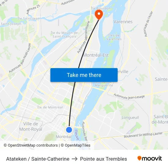 Atateken / Sainte-Catherine to Pointe aux Trembles map