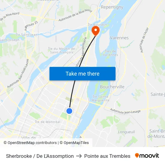 Sherbrooke / De L'Assomption to Pointe aux Trembles map