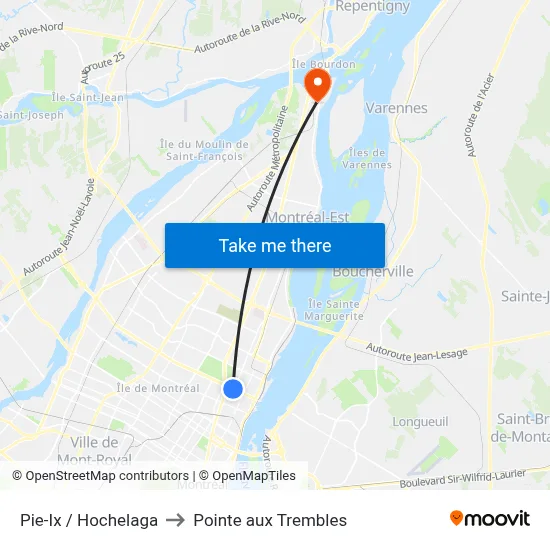 Pie-Ix / Hochelaga to Pointe aux Trembles map