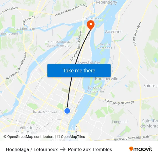 Hochelaga / Letourneux to Pointe aux Trembles map
