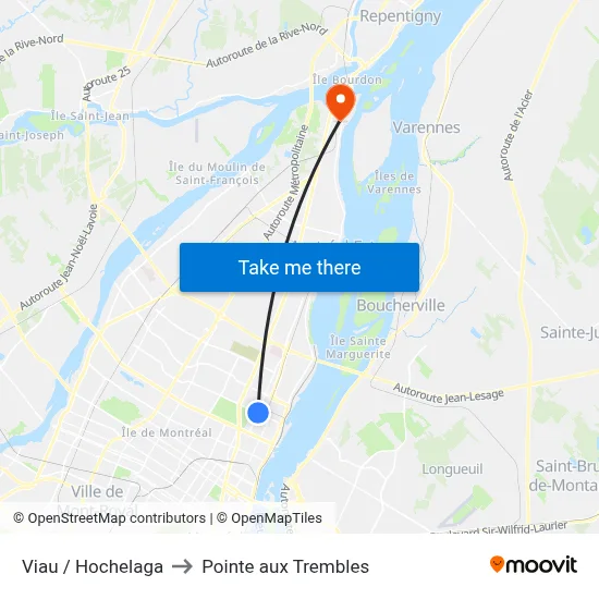 Viau / Hochelaga to Pointe aux Trembles map
