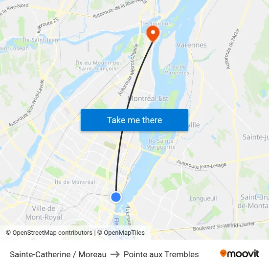 Sainte-Catherine / Moreau to Pointe aux Trembles map