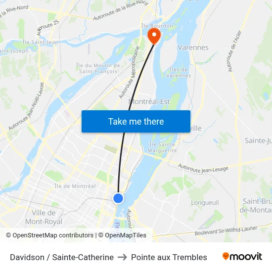 Davidson / Sainte-Catherine to Pointe aux Trembles map