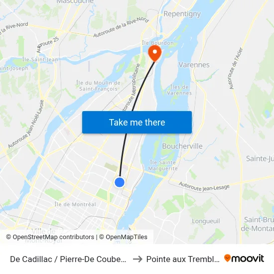 De Cadillac / Pierre-De Coubertin to Pointe aux Trembles map