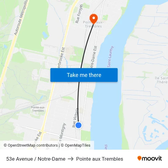 53e Avenue / Notre-Dame to Pointe aux Trembles map