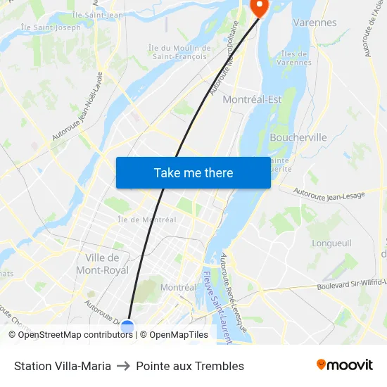 Station Villa-Maria to Pointe aux Trembles map