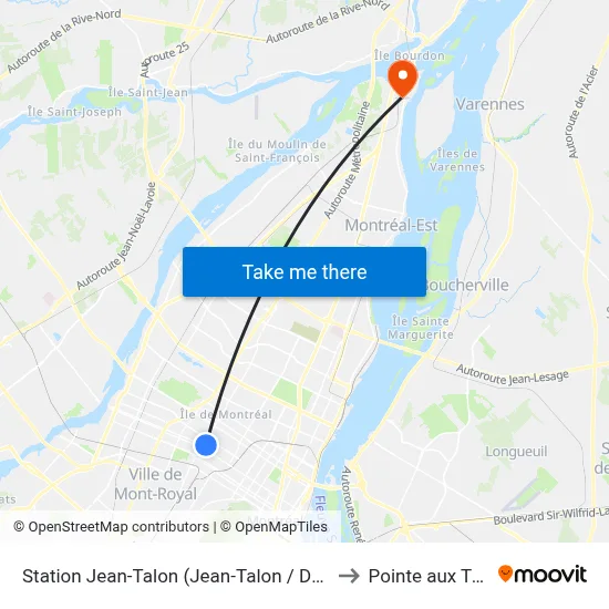Station Jean-Talon (Jean-Talon / De Chateaubriand) to Pointe aux Trembles map