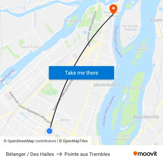 Bélanger / Des Halles to Pointe aux Trembles map