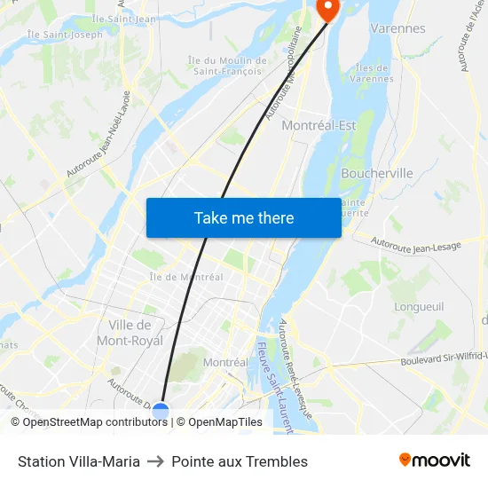 Station Villa-Maria to Pointe aux Trembles map