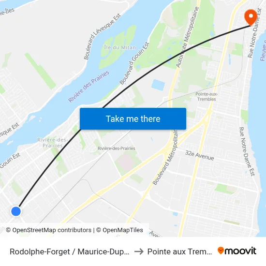 Rodolphe-Forget / Maurice-Duplessis to Pointe aux Trembles map