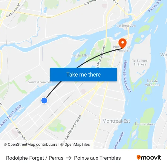 Rodolphe-Forget / Perras to Pointe aux Trembles map