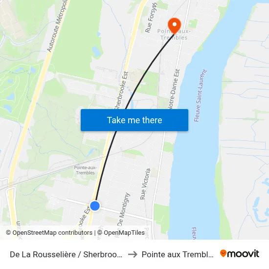 De La Rousselière / Sherbrooke to Pointe aux Trembles map