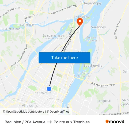 Beaubien / 20e Avenue to Pointe aux Trembles map