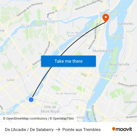 De L'Acadie / De Salaberry to Pointe aux Trembles map