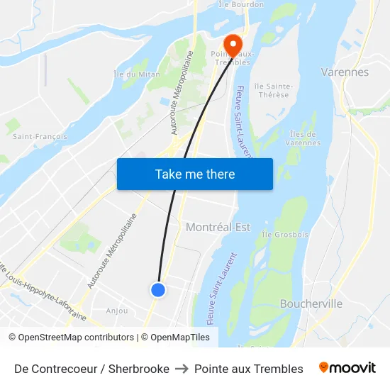 De Contrecoeur / Sherbrooke to Pointe aux Trembles map