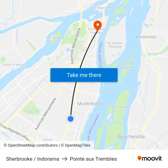 Sherbrooke / Indorama to Pointe aux Trembles map