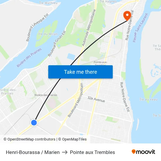 Henri-Bourassa / Marien to Pointe aux Trembles map