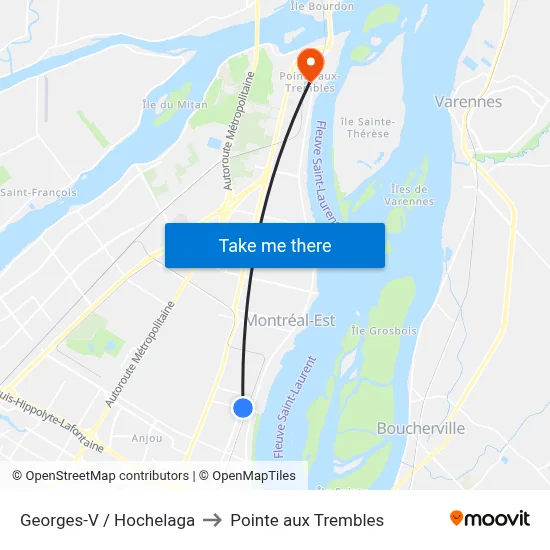 Georges-V / Hochelaga to Pointe aux Trembles map