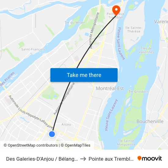 Des Galeries-D'Anjou / Bélanger to Pointe aux Trembles map