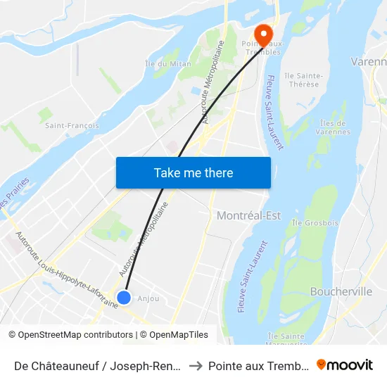 De Châteauneuf / Joseph-Renaud to Pointe aux Trembles map